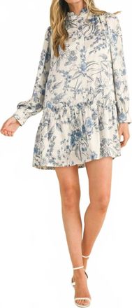 Merci Shannon Button Front Dress In White/ Blue