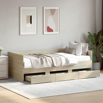 vidaXL Sof&aacute; Cama Con Cajones Sin Colch&oacute;n Roble Sonoma 75x190 Cm Vidaxl