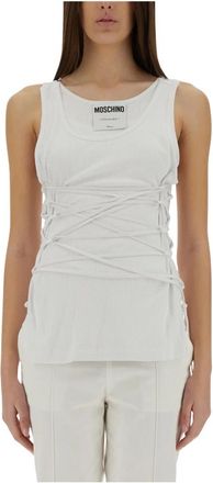 Moschino Maglietta Costine DI Cotone Stretch - Dames - Tops zonder mouwen - Wit - S - Katoen - Tops