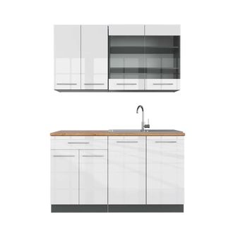 Vicco Cocina Para Solteros Fame-line, Blanco Brillo/antracita, 140 Cm, Et Roble