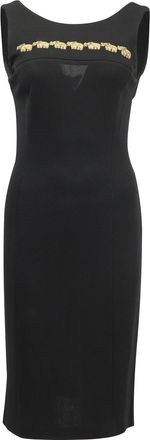 Escada by Margaretha Ley Sleeveless Elephant Embroidered Dress in Black Rayon