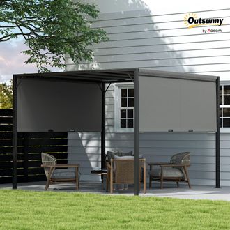 OUTSUNNY 3 X 3(m) Garden Metal Gazebo Party Canopy Tent Sun Shelter Cover Canopy in Dark Grey