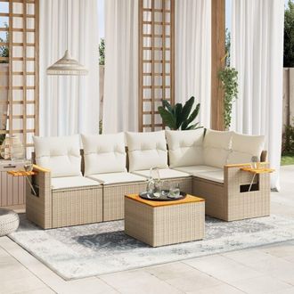 vidaXL Juego De Sof&aacute;s Jard&iacute;n Con Cojines 6 Pzas Rat&aacute;n Sint&eacute;tico Beige Vidaxl
