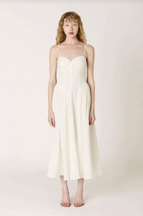 Nia Destene Eyelet Midi Dress In White