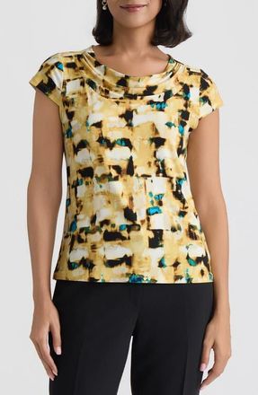 Kasper Abstract Print Cowl Neck Top in Butterscotch Multi at Nordstrom, Size X-Small