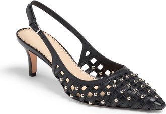 Cinq &agrave; Sept Rena Cage Studded Slingback Pointed Toe Pump in Black at Nordstrom, Size 7Us