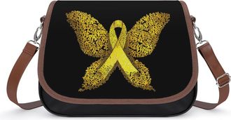 Generic Yellow Cancer Ribbon Butterfly Small Womens Crossbody Bags Shoulder Handbag with Adjustable Strap for Travel