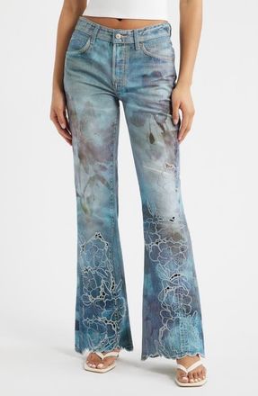 Free People West Coast Illusions Print Jeans in Watercolor Blooms Co at Nordstrom, Size 25