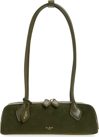 Alaia Small Le Teckel Suede East/West Shoulder Bag in Olive at Nordstrom