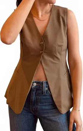 Moon River Button Front Longline Vest In Olive