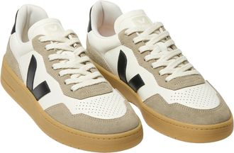 Veja Unisex Sneakers V-90 Leather Pure Black Black-Natural Trainers Black/natural