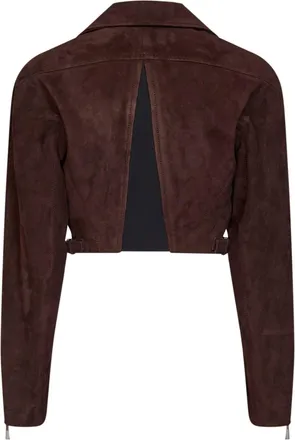 Alaia Womens Biker Jacket Brown Suede Goatskin Bomber