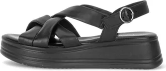 Gabor Schoenen, Dames, Zwart, 38 1/2 EU, Leer, Sandale met plateauzool