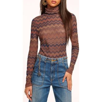 Ramy Brook Prudence Metallic Chevron Turtleneck Top in Saddle Chevron at Nordstrom Rack, Size Xx-Small