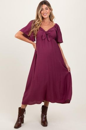 Pinkblush Front Tie Ruffle Sleeve Midi Dress in Plum at Nordstrom, Size Medium