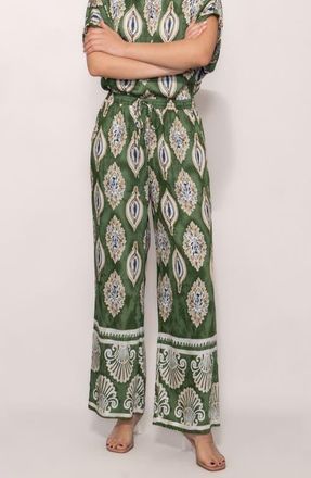 Melloday Floral Print Ankle Pants in Pea Green Multi at Nordstrom, Size X-Large