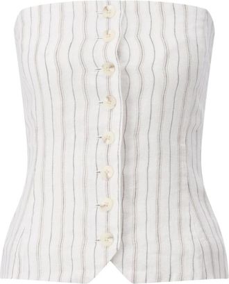 Sams&oslash;e & Sams&oslash;e Gestreepte Mouwloze Top Slim Fit - Dames - Tops zonder mouwen - Wit - M - Leer - Tops