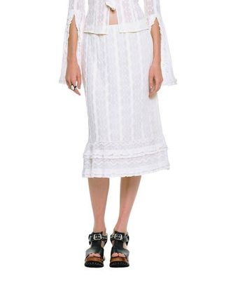 Anna Sui Floral Ruffle Stretch Lace Skirt in Cream at Nordstrom, Size X-Small