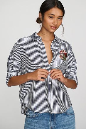 Maeve Mabel Boxy Oxford Embroidered Shirt Top