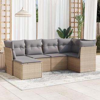 vidaXL Vidaxl - Juego De Sof&aacute;s Jard&iacute;n Con Cojines 6 Pzas Rat&aacute;n Sint&eacute;tico Beige