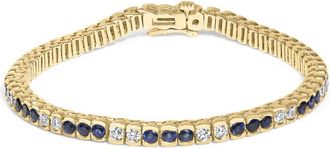 House of Brilliance 14K Yellow Gold 1 3/4 Cttw Diamond and 5.0 Cttw Blue Sapphire Bezel Set Tennis Bracelet
