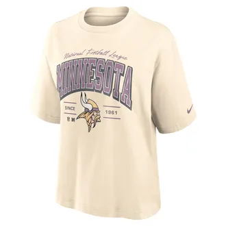 Nike Minnesota Vikings Vintage Mod Boxy Nike Womens NFL T-Shirt in White | 01CM15A9M-U9E