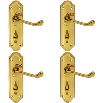 Loops 4x PAIR Victorian Upturned Lever on Bathroom Backplate 168 x 47mm Polished Brass in Metallics