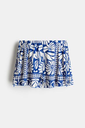 H&M Gecrinkelte Jerseyshorts - Knallblau/Weiss Gemustert