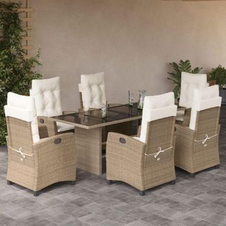 vidaXL Set Comedor De Jard&iacute;n 7 Pzas Con Cojines Rat&aacute;n Sint&eacute;tico Beige Vidaxl