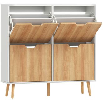 HOMCOM Mueble zapatero 95x26x95 cm natural y blanco