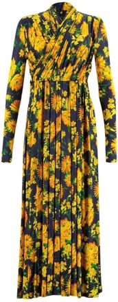 Balenciaga Bloemenprint Gedrapeerde Midi Jurk - Dames - Casual kleedjes - Veelkleurig - 2XS - Satijn - Kleedjes