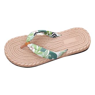 Generic 2026 Flip Flops Women Flop Fashion Summer Pattern Linen Bohemian Slippers Lightweight Comfortable (Green, 5)