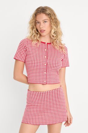 Good American Womens The Keepsake Cardigan | Cherry Gingham, Size Medium | Good American by Khlo&Egrave; Kardashian