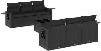 vidaXL Set De Comedor De Jard&iacute;n 7 Pzas Y Cojines Rat&aacute;n Sint&eacute;tico Negro Vidaxl