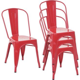 Hhg Set 4x sedie bar bistrot impilabili design industriale HHG-791 metallo verniciato rosso