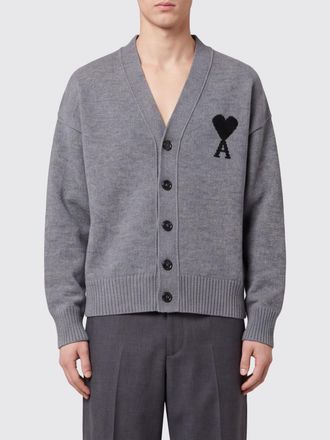 Ami Cardigan in pura lana con scollo a V e logo a contrasto