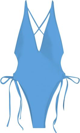Generic Womens Tummy Control Swimsuit, One Piece Swimwear Womens with Deep V-Neck, Monokini, Womens Halterneck Adjustable Side Lacing Swimsuits, Fashion, Plai