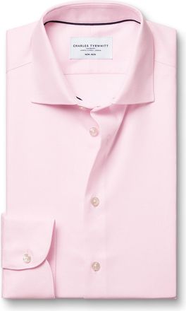CHARLES TYRWHITT Non-Iron Cotton Linen Shirt - Pink Single Cuff Size 15.5/33 by Charles Tyrwhitt