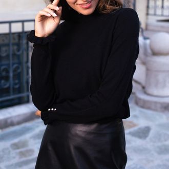 La petite &eacute;toile Trui met opstaande kraag in fantasie tricot Solferinos