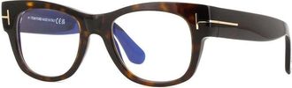 Tom Ford Eyeglasses Square Full Rim, Dark Havana Frame And Clear Blue Light Block Lens Ft5040-B052
