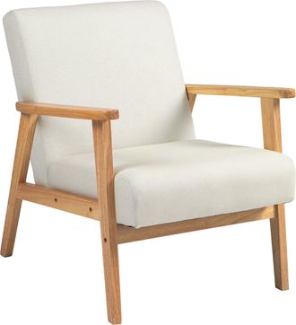 HOMCOM Modern Fabric Accent Chair W/ Rubber Wood Legs Padded Cushion Cream | TJ Hughes