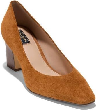Cole Haan Blanche Block Heel Pump in Tobacco Suede/stacked Heel at Nordstrom, Size 10.5