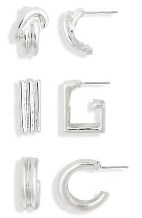 Nordstrom Rack 3-Pack Geo Assorted Hoop Earrings in Silver at Nordstrom Rack