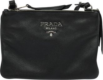 Prada Double Black Leather Shoulder Bag (Pre-Owned)