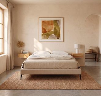 Colch&oacute;n Morfeo Base tapizada beige con patas met&aacute;licas negras, 90x190 cm