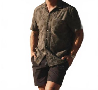 Taylor Stitch Hawthorne Camp Collar Shirt In Burnt Olive Floral Jacquard