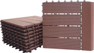 Hhg Hhg - Baldosa Wpc R&oacute;dano + Cenefa, Aspecto Madera Balc&oacute;n/terraza, 11x Cada Una 30x30cm = 1m2 Premium, Caf&eacute; Lineal Horizontal
