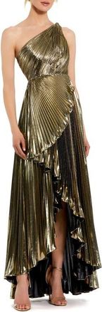 Mac Duggal Petite Metallic Pleated One Shoulder Gown in Gold at Nordstrom, Size 6