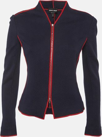 Giorgio Armani Navy Blue Jacquard Knit Zip Up Jacket