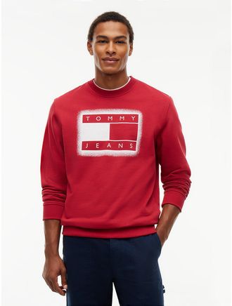 Tommy Hilfiger Mens Tommy Jeans Spray Paint Flag Sweatshirt - Noble Cherry - XXL